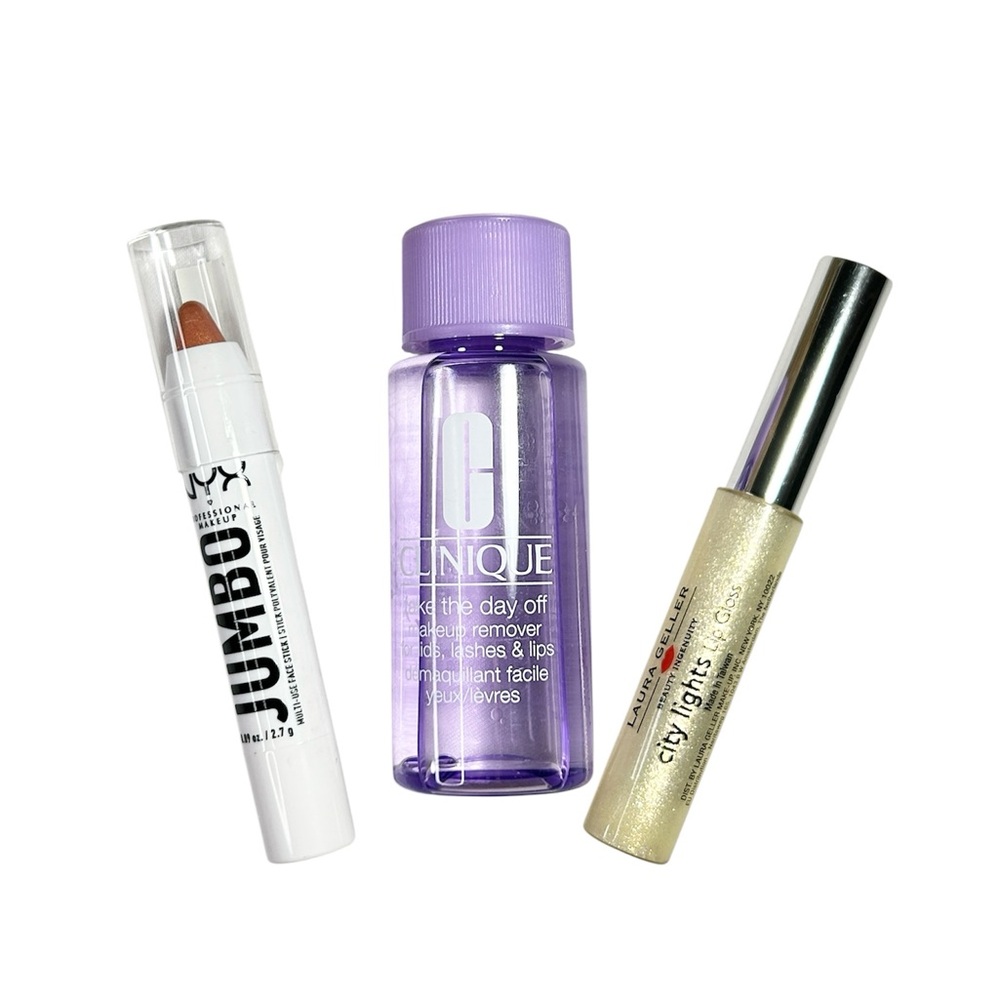 Laura Geller Lip Gloss, NYX Jumbo Stick, & Clinique Makeup Remover - 3 pc Set